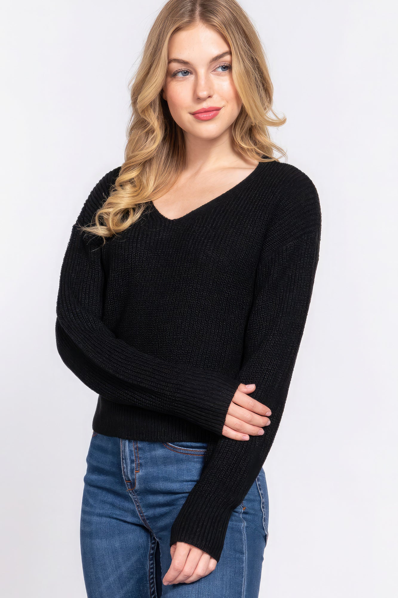 Dolman Slv Strappy Open Back Sweater Look Up Deals