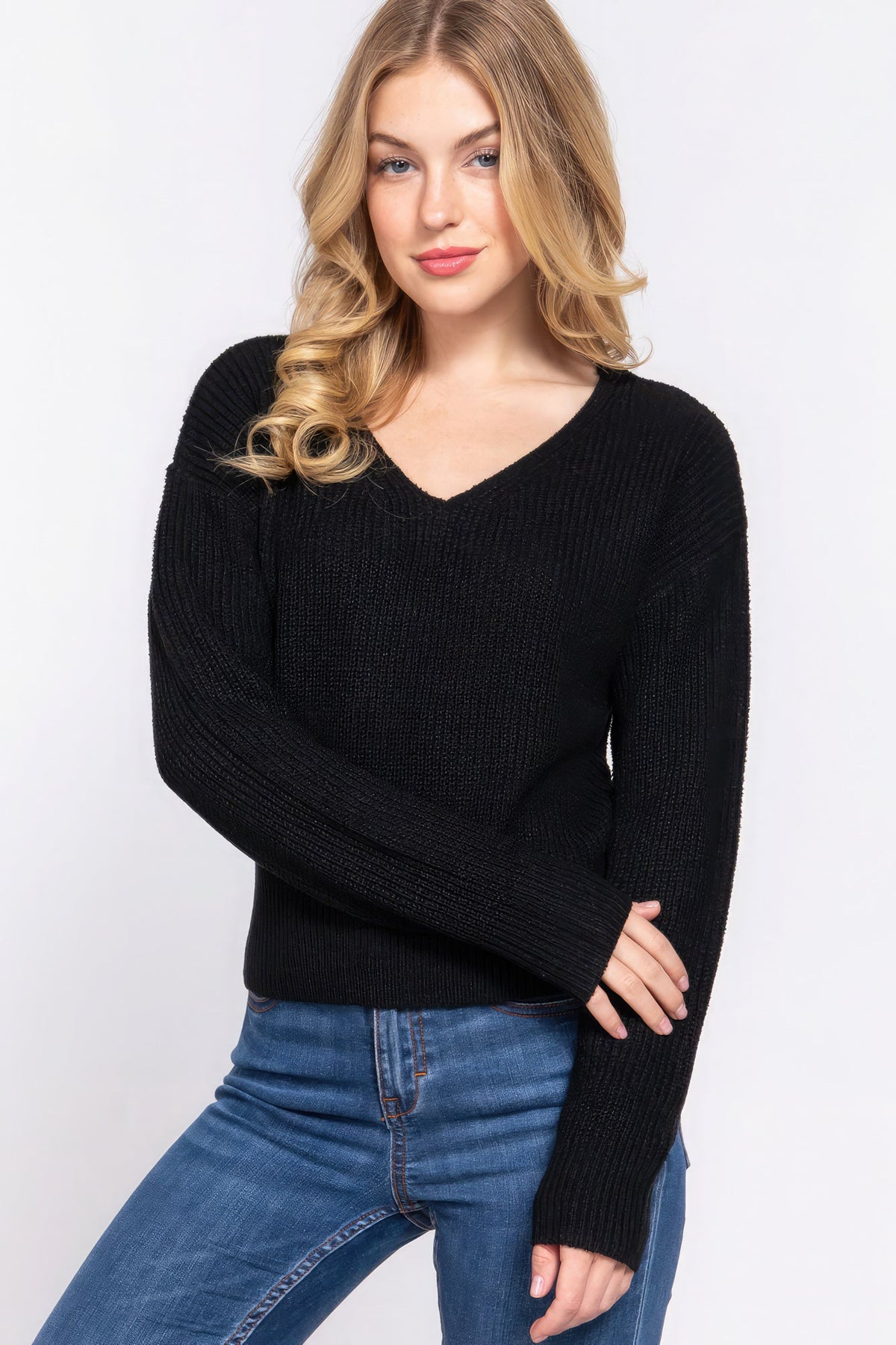 Dolman Slv Strappy Open Back Sweater Look Up Deals