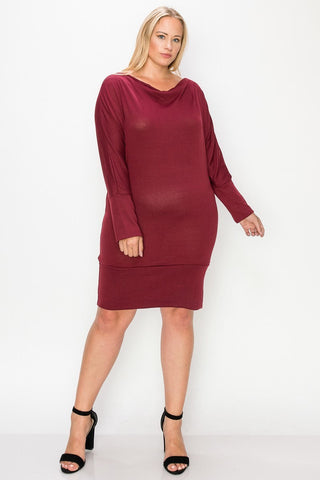 Draped Neck Long Sleeve Dress Look Up Deals