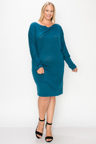 Draped Neck Long Sleeve Dress Look Up Deals