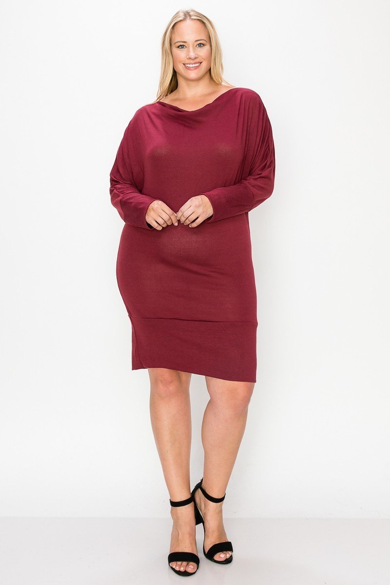 Draped Neck Long Sleeve Dress Look Up Deals