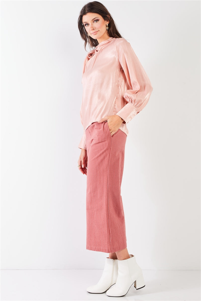 Dusty Rose Pink Cotton Pinstripe Gaucho Pants Look Up Deals