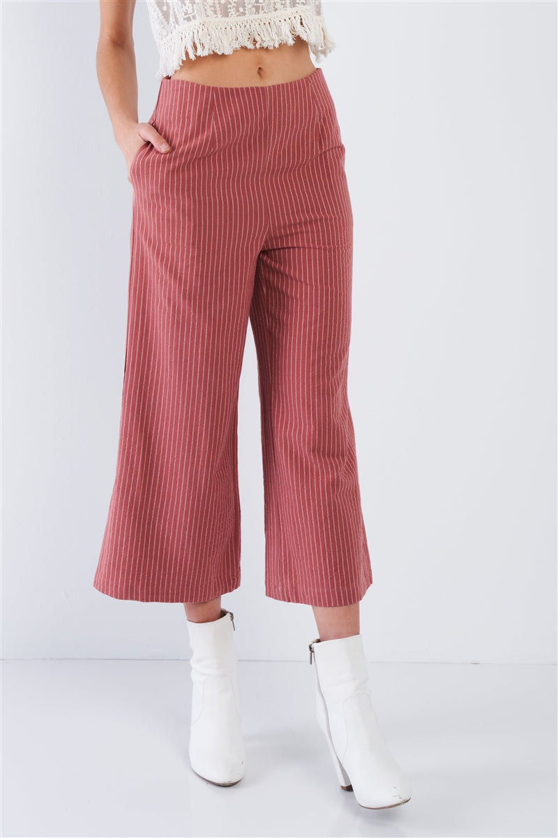 Dusty Rose Pink Cotton Pinstripe Gaucho Pants Look Up Deals