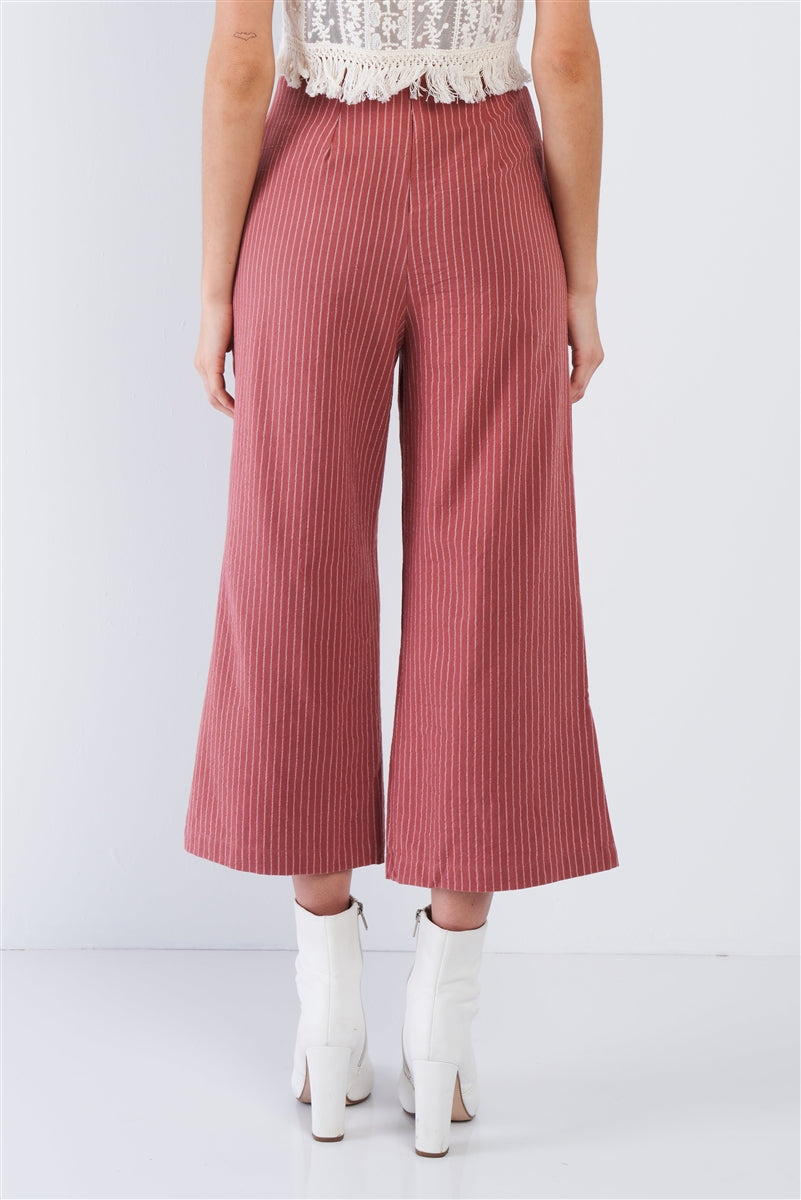 Dusty Rose Pink Cotton Pinstripe Gaucho Pants Look Up Deals