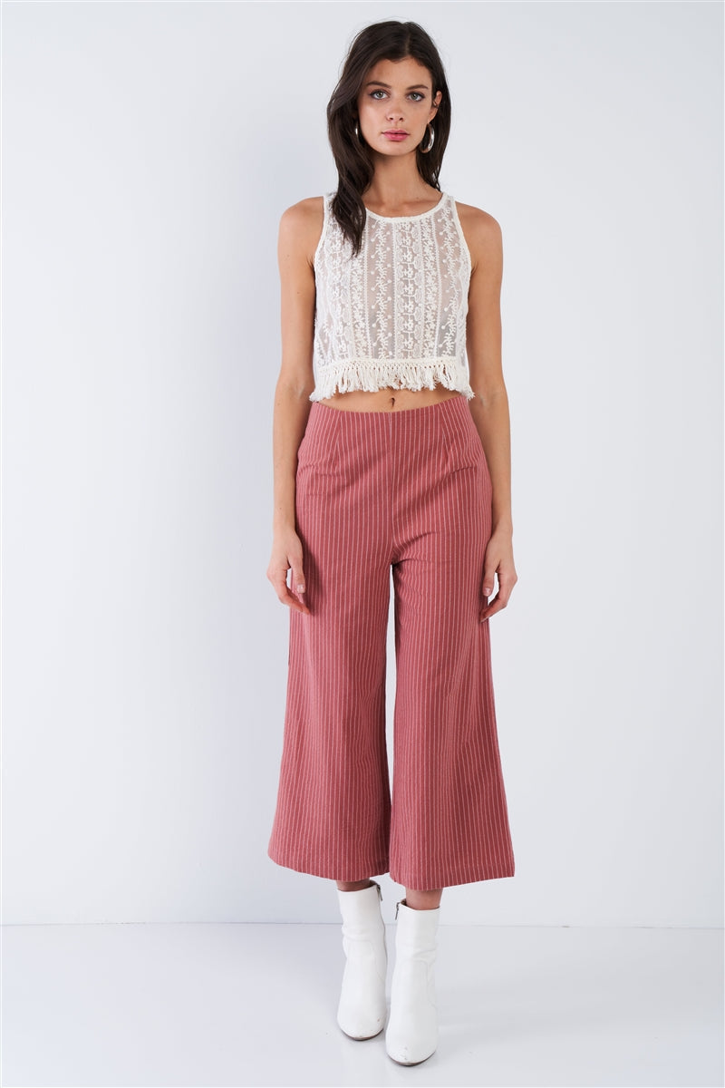 Dusty Rose Pink Cotton Pinstripe Gaucho Pants Look Up Deals