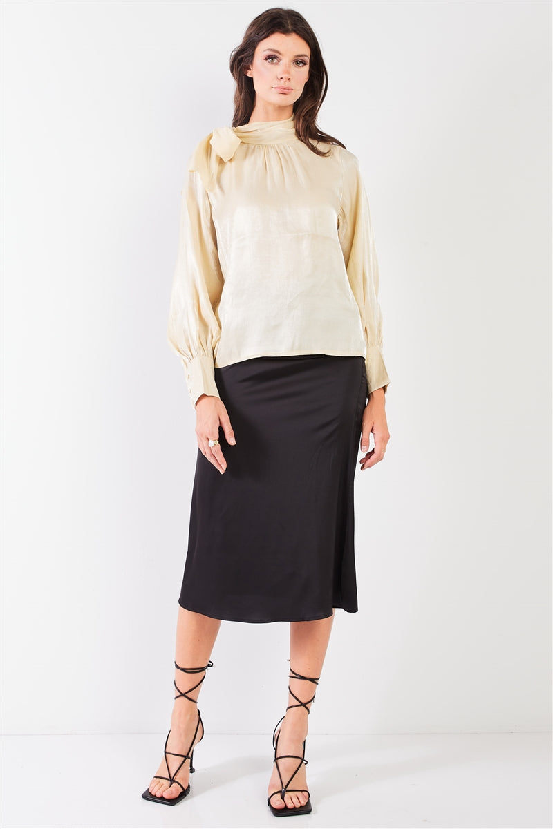 El Mirage Chiffon Bishop Sleeve Tie-neck Blouse Top Look Up Deals