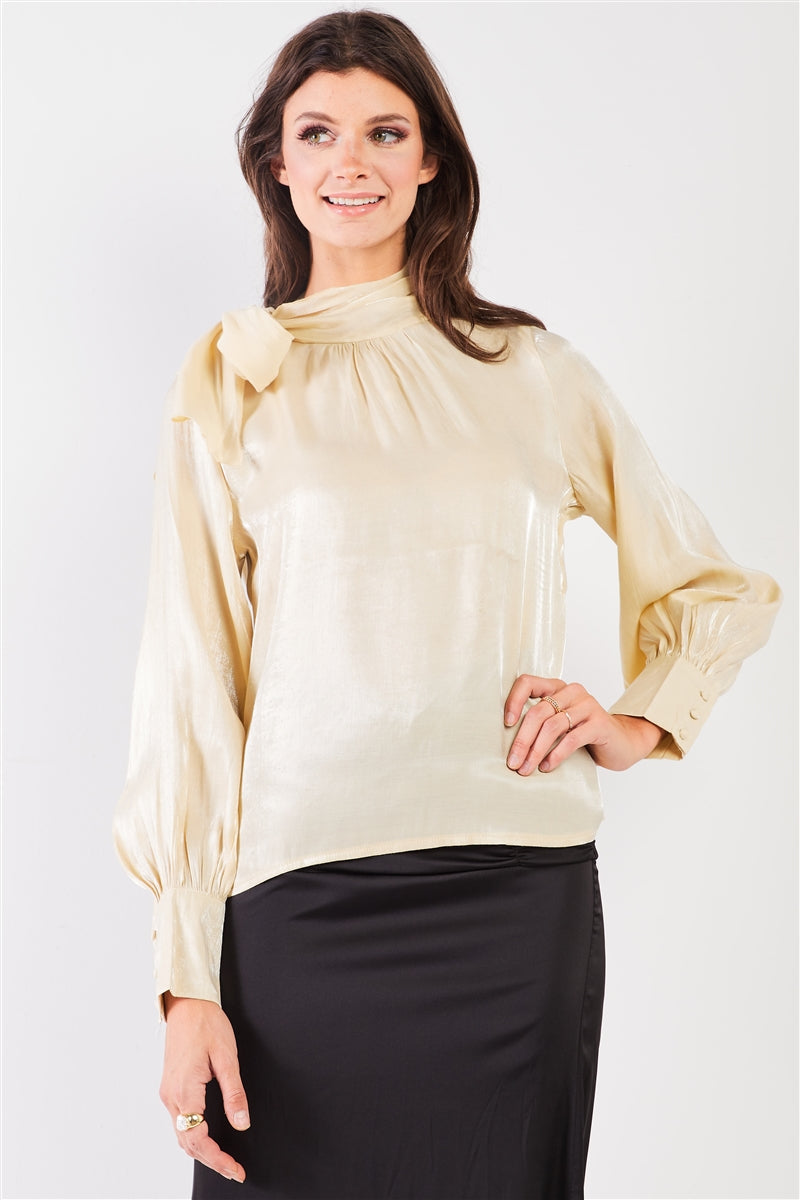 El Mirage Chiffon Bishop Sleeve Tie-neck Blouse Top Look Up Deals