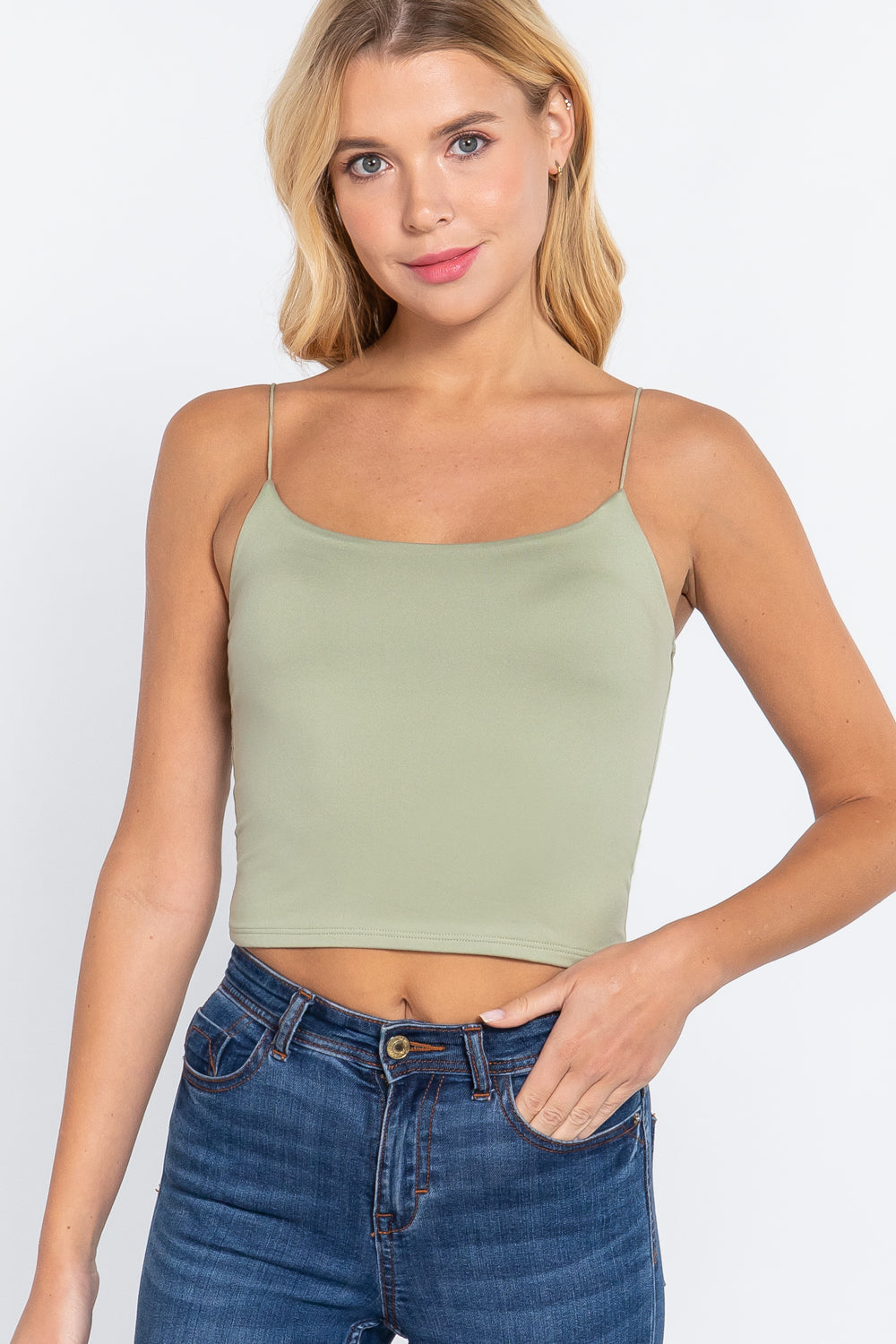 Elastic Strap Two Ply Dty Brushed Knit Cami Top Look Up Deals