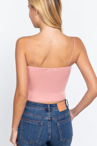 Elastic Strap Two Ply Dty Brushed Knit Cami Top Look Up Deals