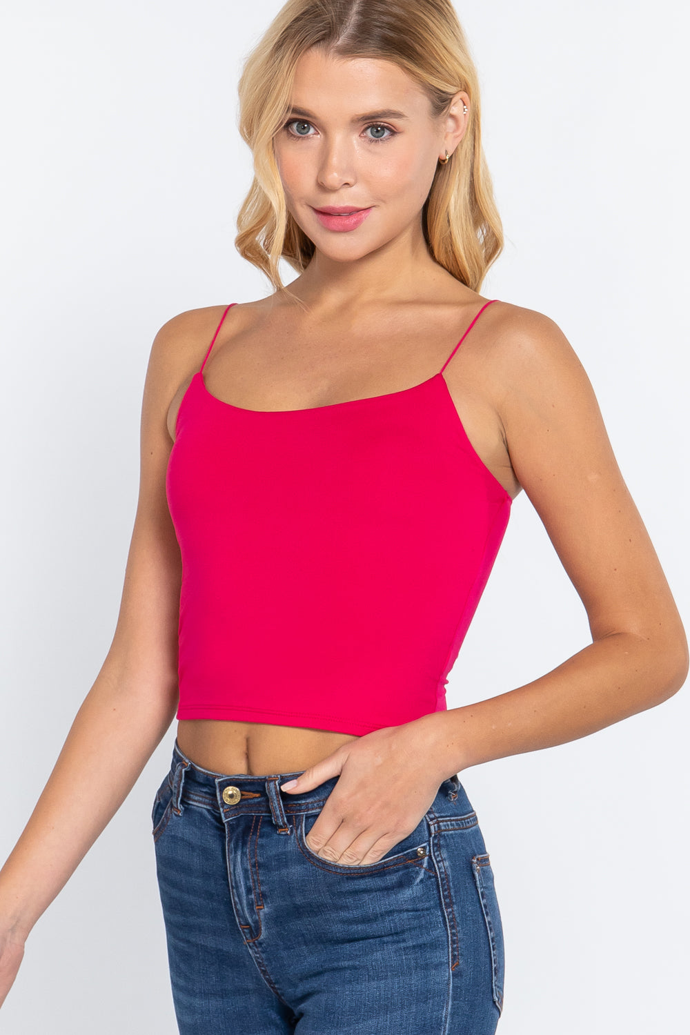 Elastic Strap Two Ply Dty Brushed Knit Cami Top Look Up Deals