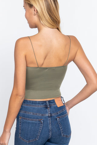 Elastic Strap Two Ply Dty Brushed Knit Cami Top Look Up Deals