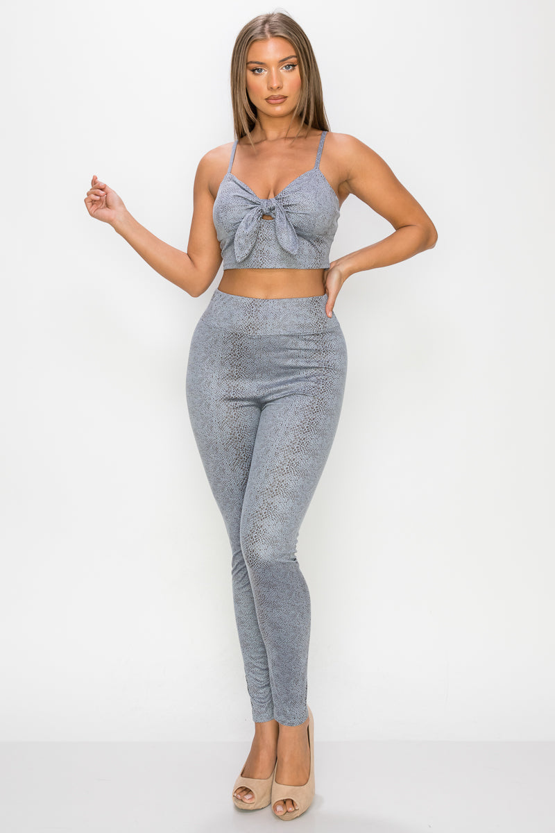 Embossed Snake Print Top And Leggings Set Look Up Deals