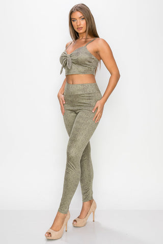 Embossed Snake Print Top And Leggings Set Look Up Deals