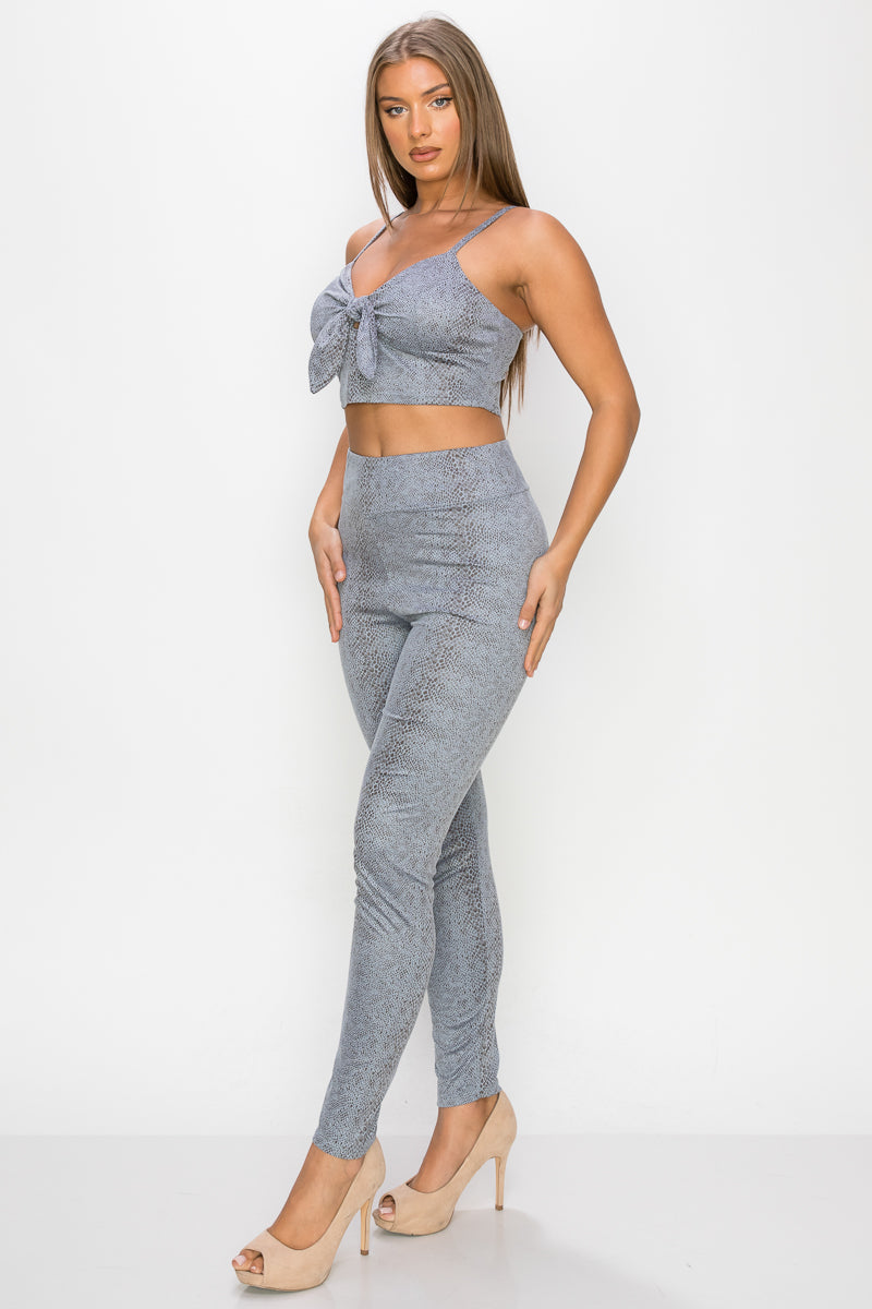 Embossed Snake Print Top And Leggings Set Look Up Deals