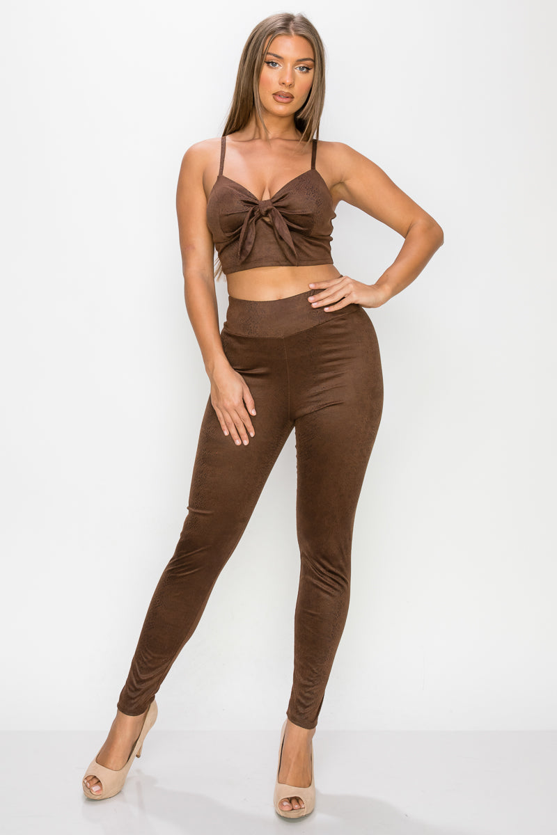 Embossed Snake Print Top And Leggings Set Look Up Deals