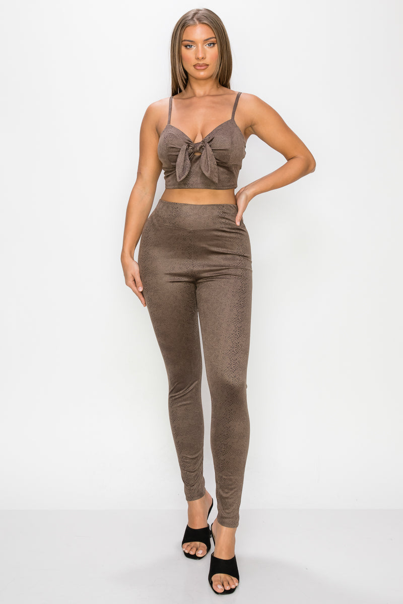 Embossed Snake Print Top And Leggings Set Look Up Deals