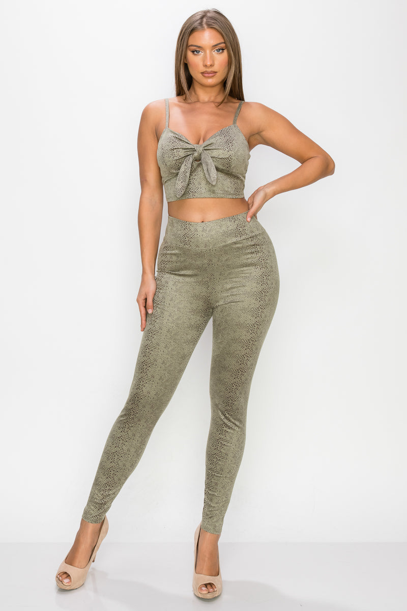 Embossed Snake Print Top And Leggings Set Look Up Deals