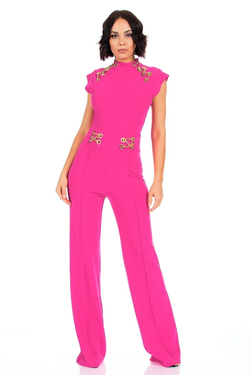 Eyelet With Chain Deatiled Fashion Jumpsuit Look Up Deals