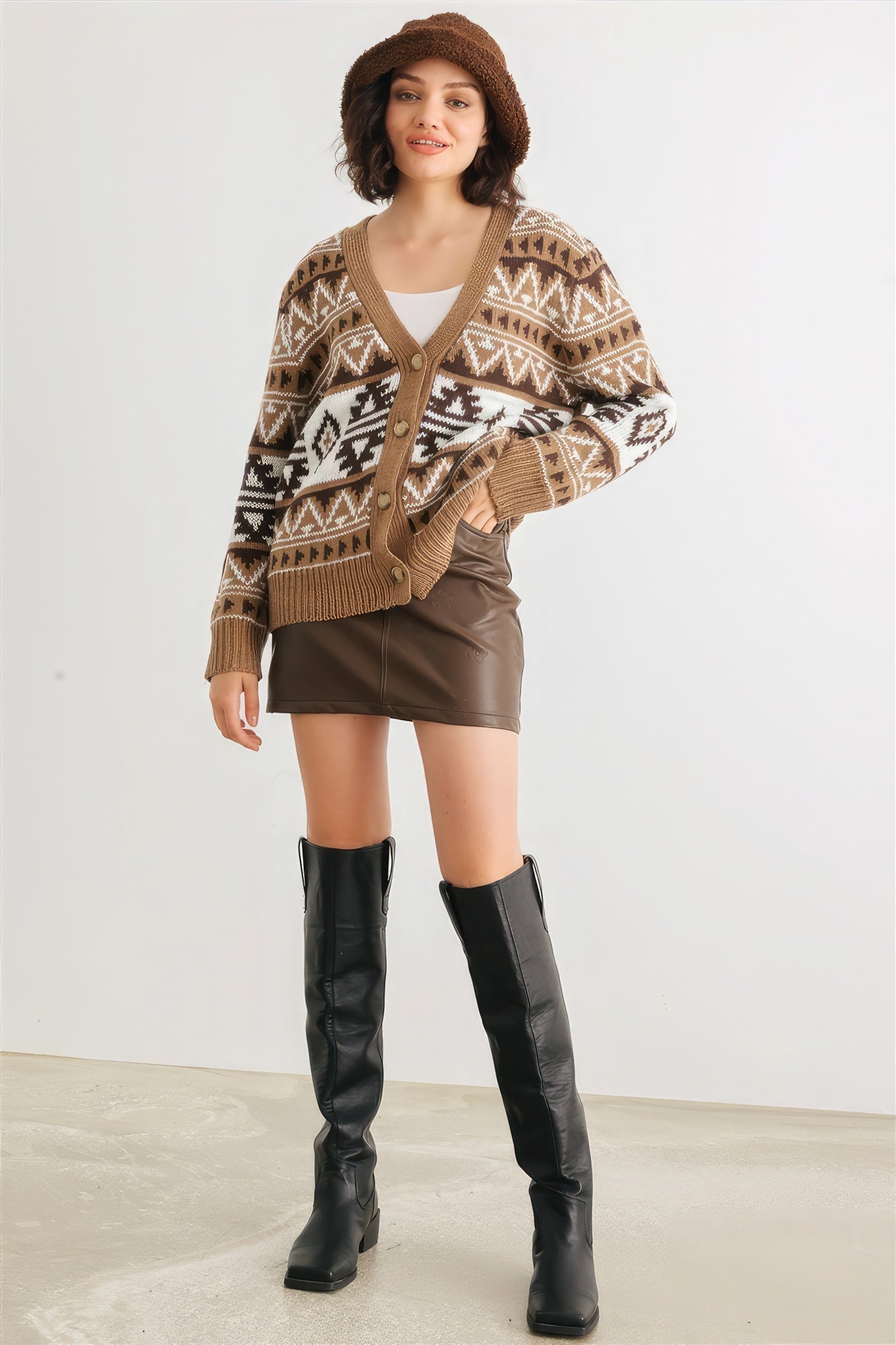 Fair Isle Knit Button-up Long Sleeve Cardigan Sweater Look Up Deals