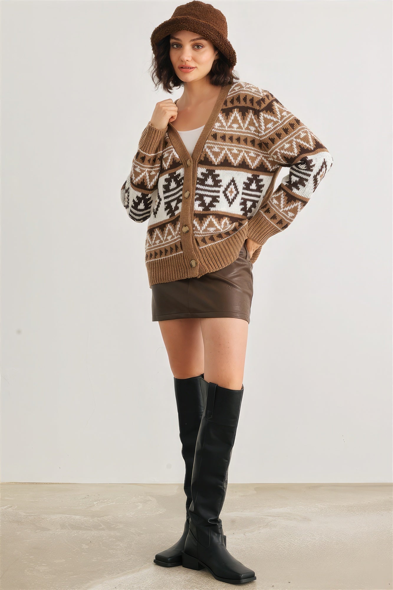 Fair Isle Knit Button-up Long Sleeve Cardigan Sweater Look Up Deals