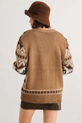 Fair Isle Knit Button-up Long Sleeve Cardigan Sweater Look Up Deals