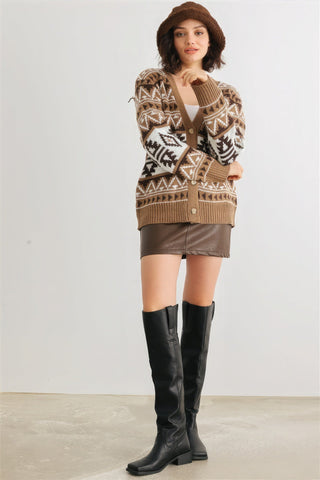 Fair Isle Knit Button-up Long Sleeve Cardigan Sweater Look Up Deals