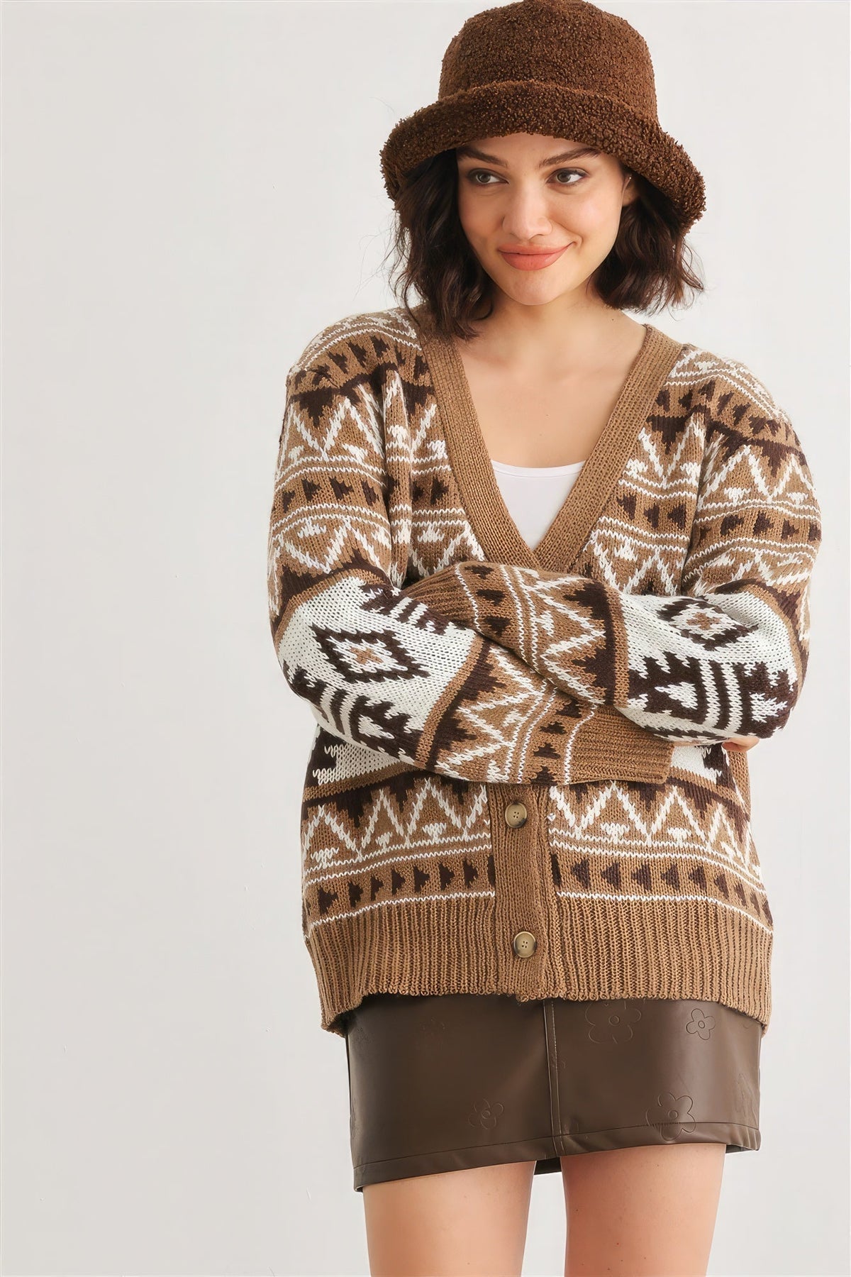 Fair Isle Knit Button-up Long Sleeve Cardigan Sweater Look Up Deals