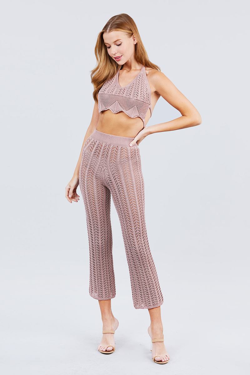 Flare Long Fishnet Sweater Pants Look Up Deals