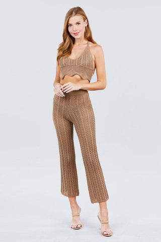 Flare Long Fishnet Sweater Pants Look Up Deals