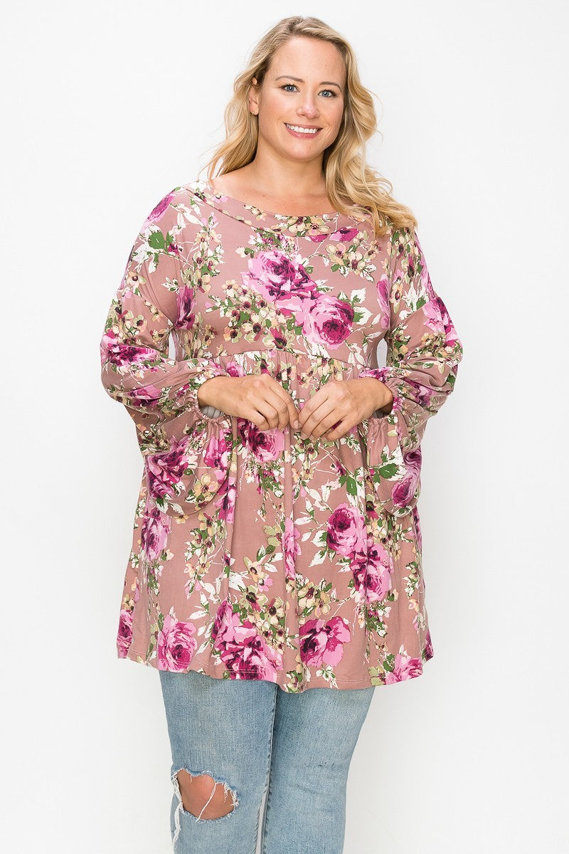 Floral, Bubble Sleeve Tunic Top Look Up Deals