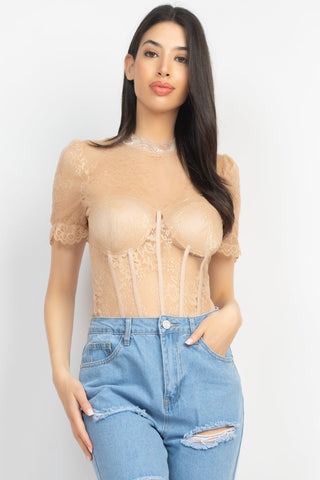 Floral Lace Corset Keyhole Bodysuit Look Up Deals