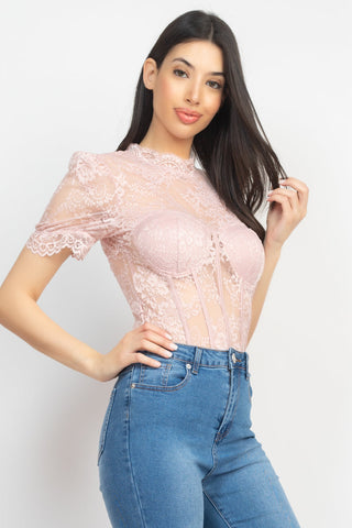 Floral Lace Corset Keyhole Bodysuit Look Up Deals