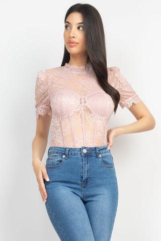 Floral Lace Corset Keyhole Bodysuit Look Up Deals