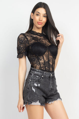 Floral Lace Corset Keyhole Bodysuit Look Up Deals