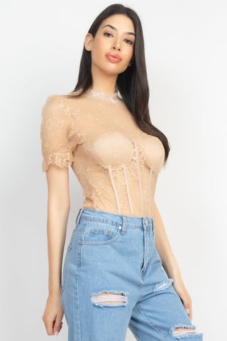 Floral Lace Corset Keyhole Bodysuit Look Up Deals