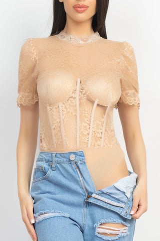 Floral Lace Corset Keyhole Bodysuit Look Up Deals