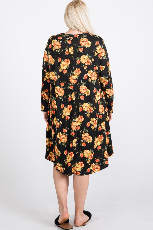 Floral Mock Neck Hidden Pocket Round Hem Midi Dress Look Up Deals