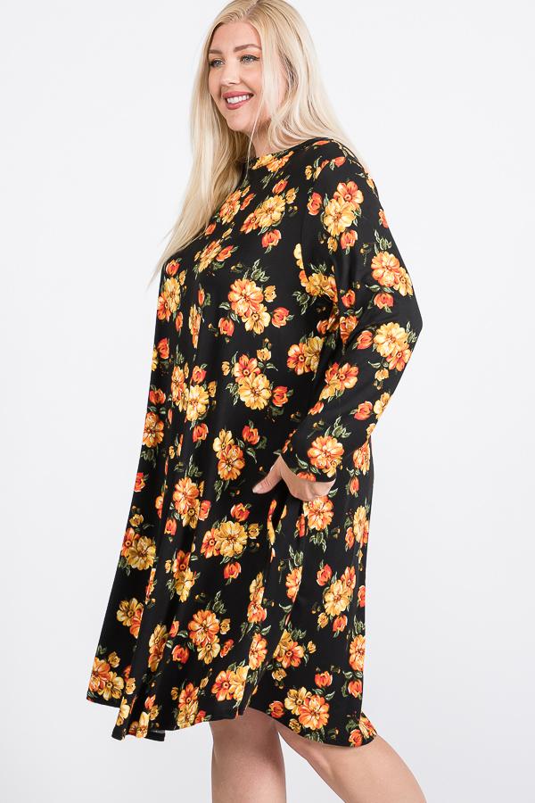 Floral Mock Neck Hidden Pocket Round Hem Midi Dress Look Up Deals