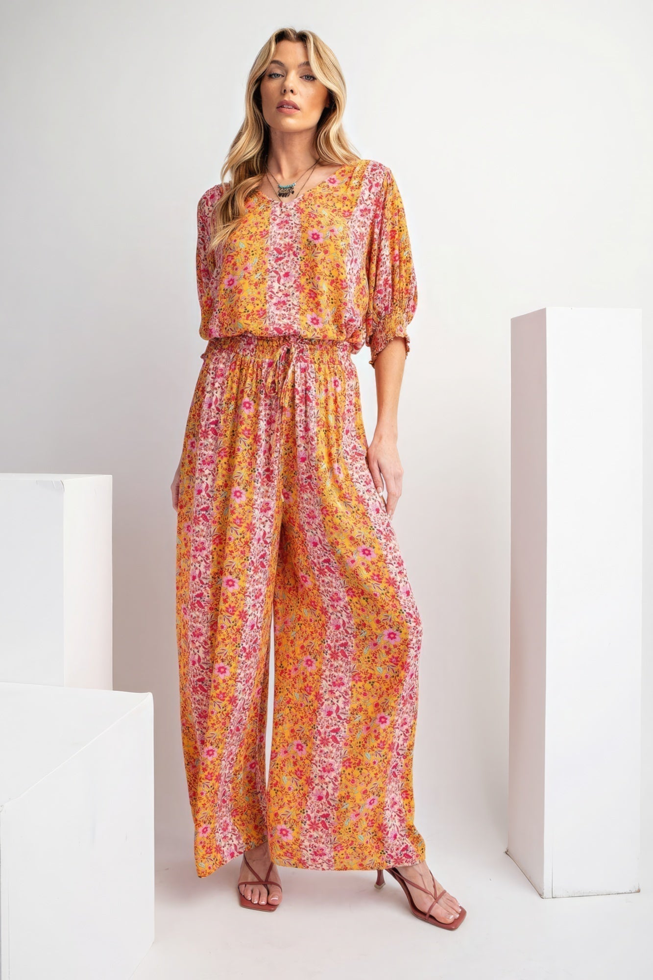 Floral Print Gauze Palazzo Pants Look Up Deals