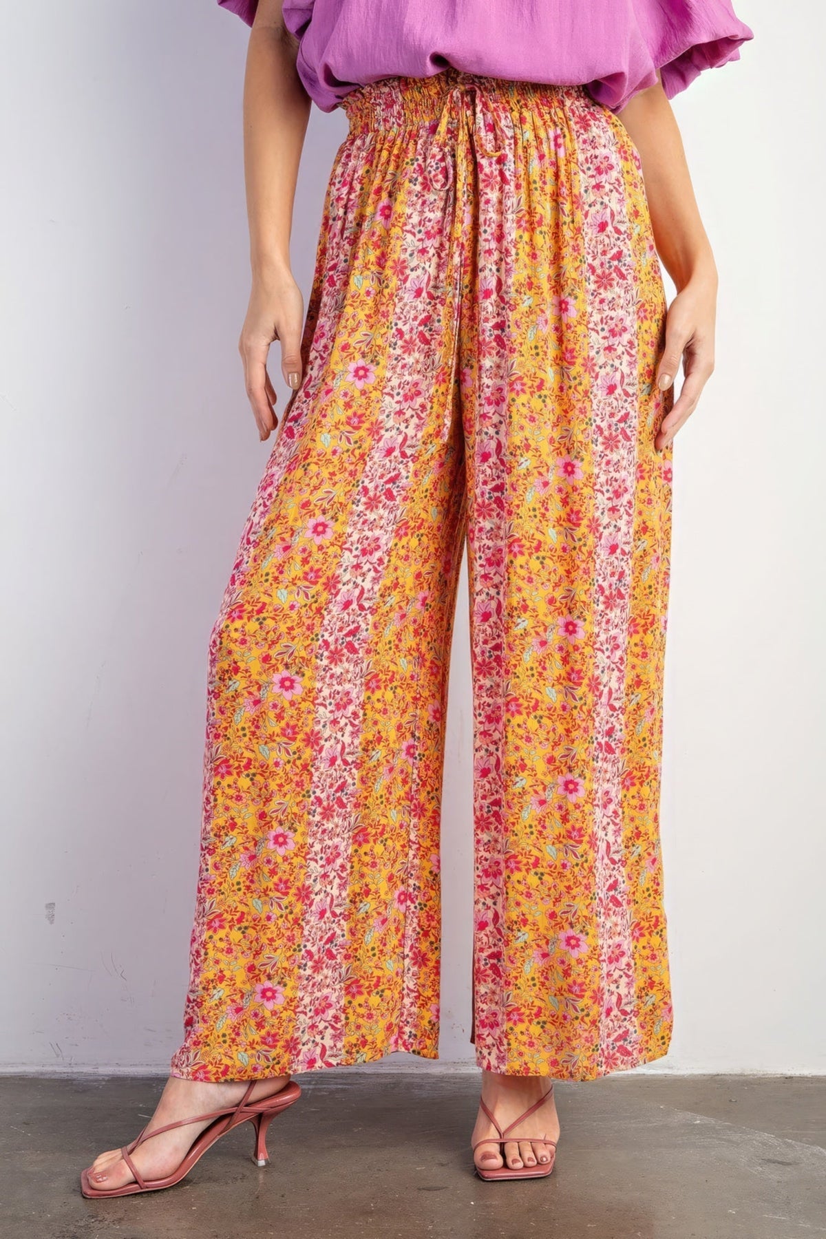 Floral Print Gauze Palazzo Pants Look Up Deals