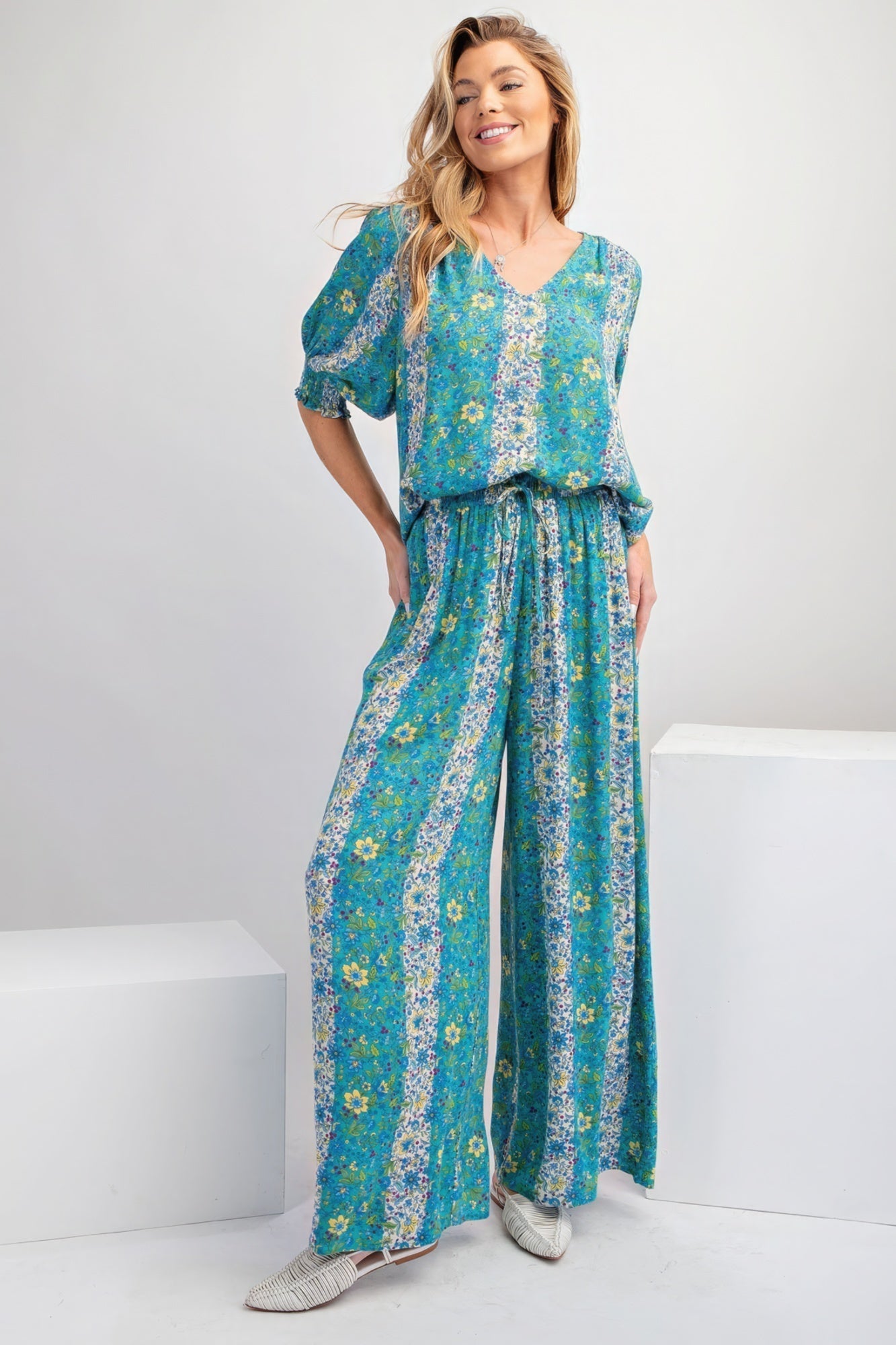 Floral Print Gauze Palazzo Pants Look Up Deals