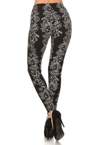 Floral Print High Waist Basic Solid Leggings Look Up Deals