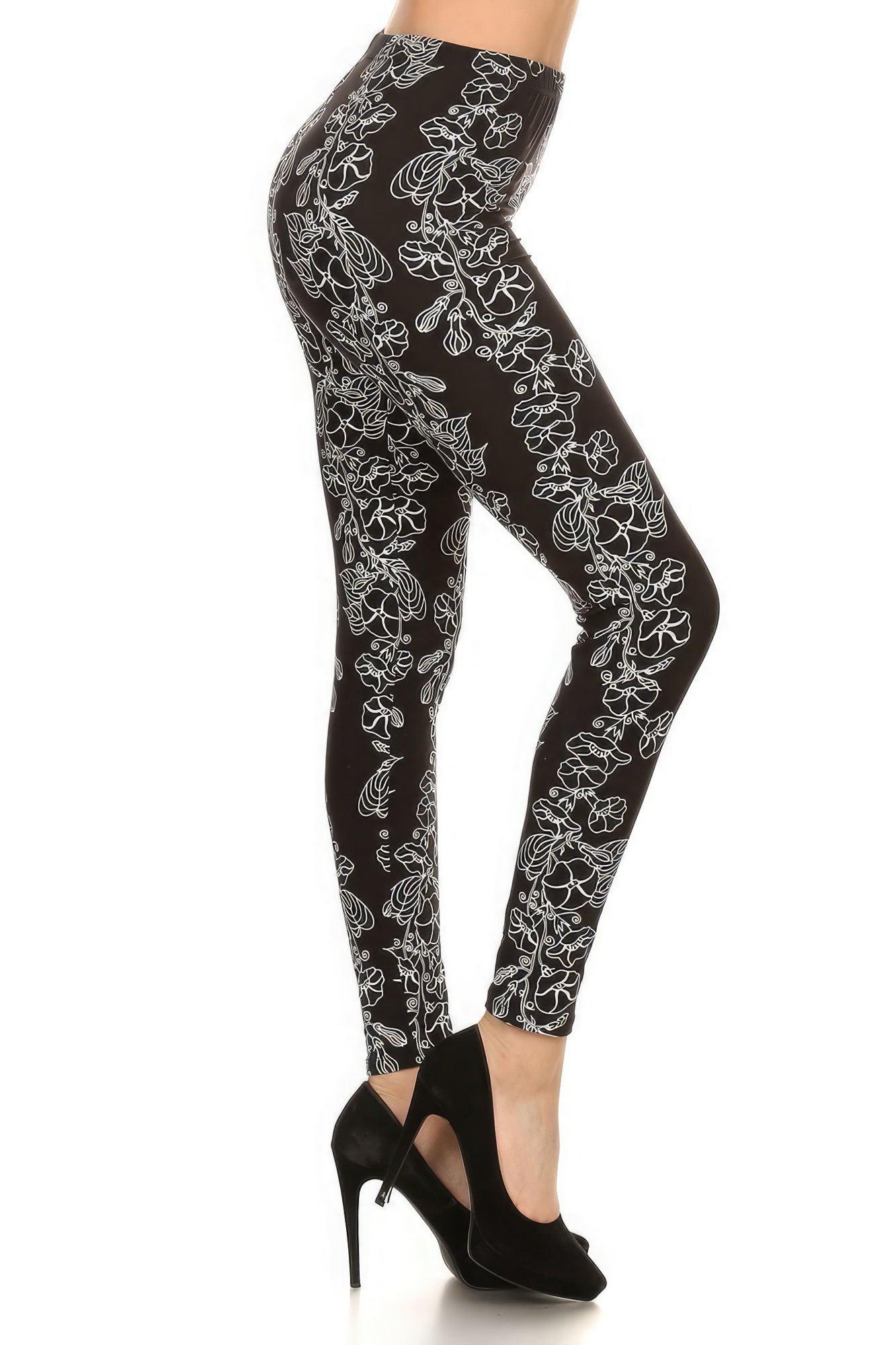 Floral Print High Waist Basic Solid Leggings Look Up Deals