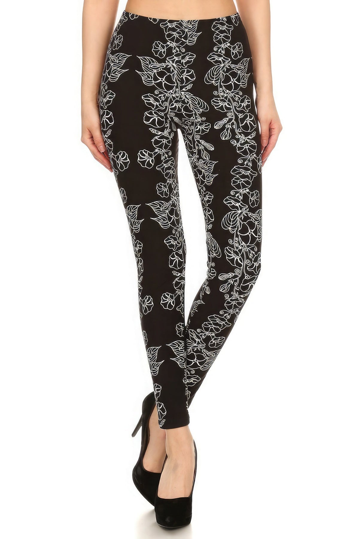 Floral Print High Waist Basic Solid Leggings Look Up Deals