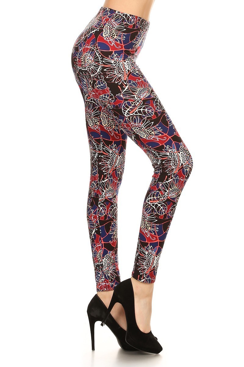 Floral Print High Waist Basic Solid Leggings With 1 Elastic Waistband Look Up Deals