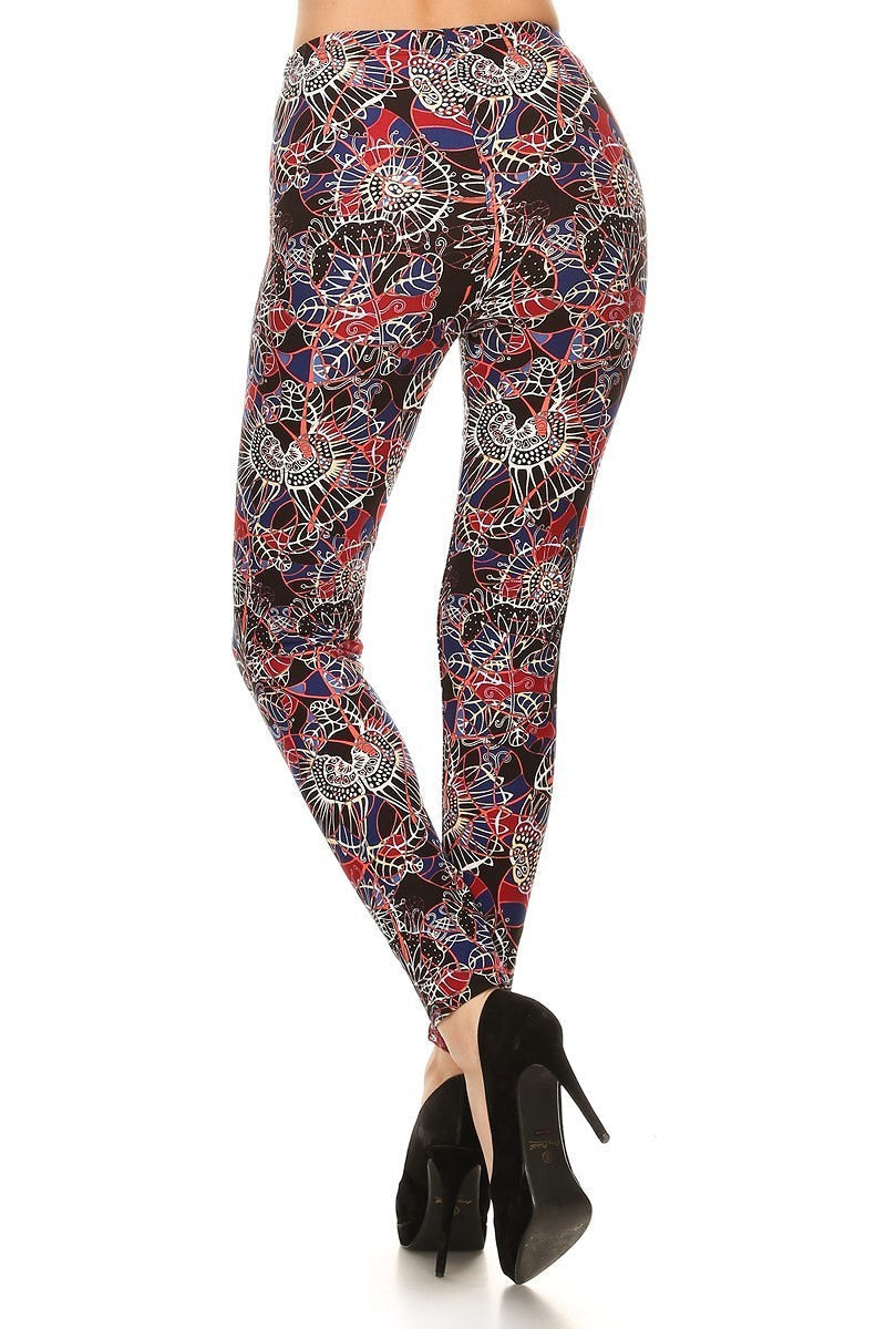 Floral Print High Waist Basic Solid Leggings With 1 Elastic Waistband Look Up Deals