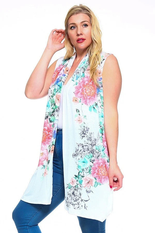 Floral Print, Open Front Vest With An Asymmetric Hem. Look Up Deals