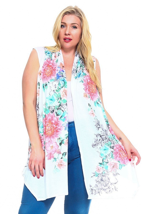 Floral Print, Open Front Vest With An Asymmetric Hem. Look Up Deals