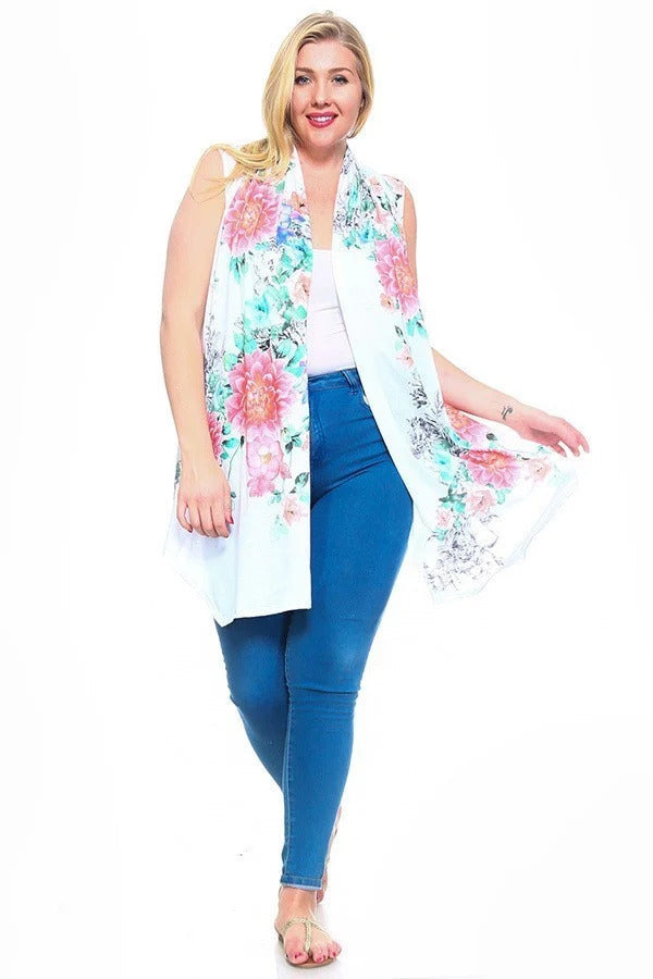 Floral Print, Open Front Vest With An Asymmetric Hem. Look Up Deals