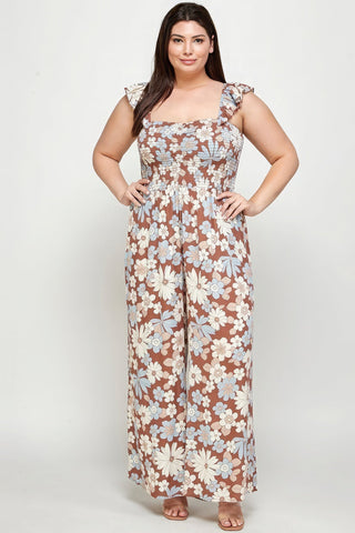 Floral Print Smocked Jumpsuit Look Up Deals